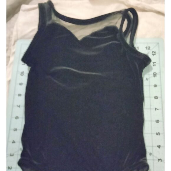 Little Stars Black Velvet Leotard Sheer Shoulders Dance Halloween MC Girls Mediu - Picture 6 of 6